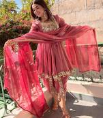 women's shimmer silk mirror embroidered salwar suit with dupatta set