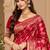 sangam prints crimson satin woven work traditional saree