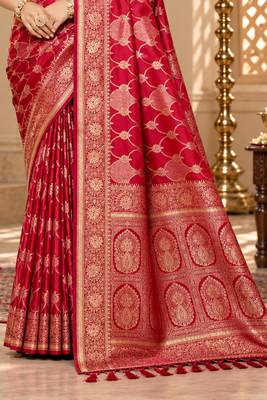 sangam prints crimson satin woven work traditional saree 3