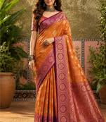 sangam prints dusty rose brown soft silk blend woven work traditional saree