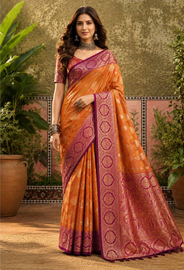 sangam prints dusty rose brown soft silk blend woven work traditional saree