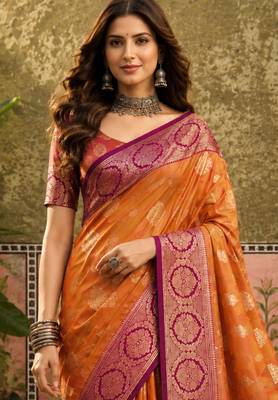 sangam prints dusty rose brown soft silk blend woven work traditional saree 2