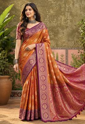 sangam prints dusty rose brown soft silk blend woven work traditional saree 3