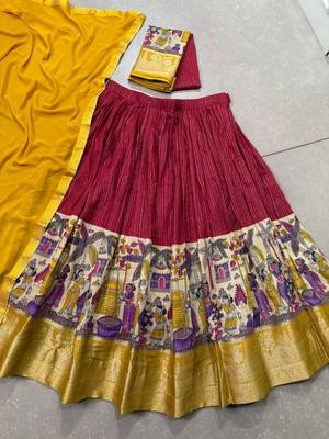 Women's Poly Chanderi Kalamkari Printed Lehenga Choli with Georgette Dupatta 5
