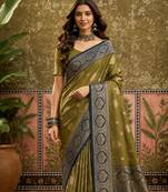 sangam prints olive green soft silk blend woven work traditional saree