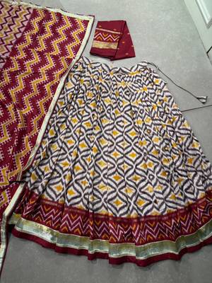 Women Ikat Printed Tasar Silk Lehenga Choli Set with Foil Print Detailing 5