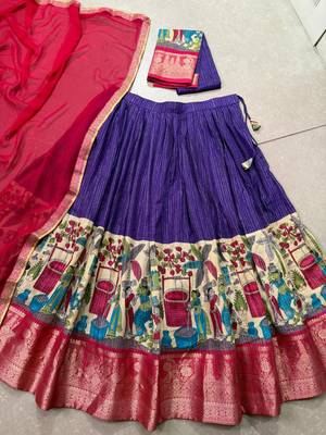 Women's Poly Chanderi Kalamkari Printed Lehenga Choli with Georgette Dupatta 5