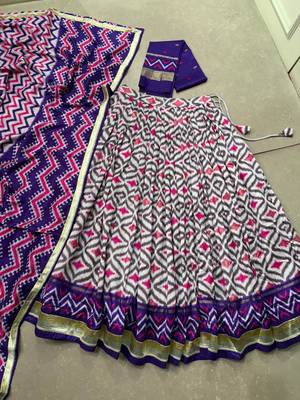Women Ikat Printed Tasar Silk Lehenga Choli Set with Foil Print Detailing 4