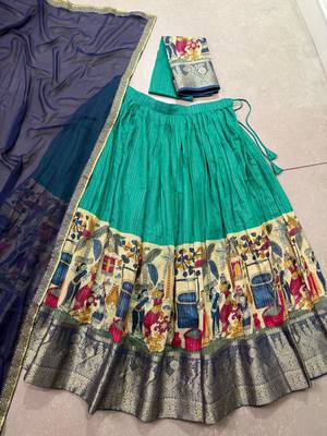Women's Poly Chanderi Kalamkari Printed Lehenga Choli with Georgette Dupatta 5
