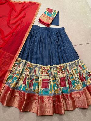 Women's Poly Chanderi Kalamkari Printed Lehenga Choli with Georgette Dupatta 5