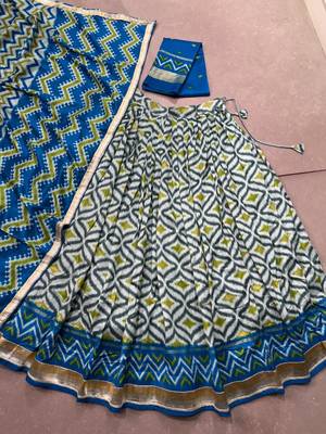 Women Ikat Printed Tasar Silk Lehenga Choli Set with Foil Print Detailing 5