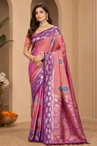 sangam prints dusty rose pink soft silk blend woven work traditional saree