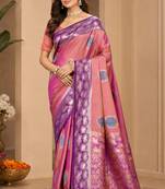 sangam prints dusty rose pink soft silk blend woven work traditional saree