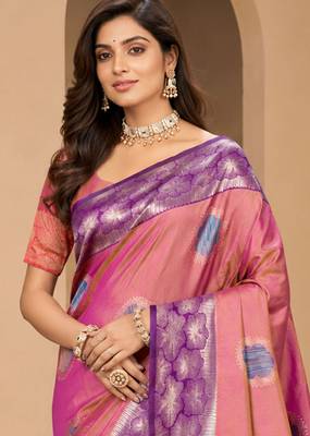 sangam prints dusty rose pink soft silk blend woven work traditional saree 2