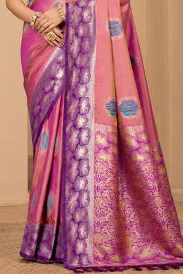sangam prints dusty rose pink soft silk blend woven work traditional saree 3