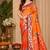sangam prints bright orange soft silk blend woven work traditional saree