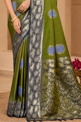 sangam prints olive green soft silk blend woven work traditional saree 3