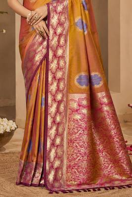 sangam prints mustard gold soft silk blend woven work traditional saree 3