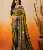 sangam prints olive green soft silk blend woven work traditional saree