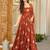 Rust orange embroidered flared anarkali gown with dupatta