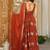 Rust orange embroidered flared anarkali gown with dupatta