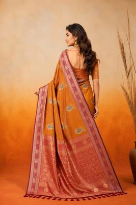 sangam prints golden mustard soft silk blend woven work traditional saree 2