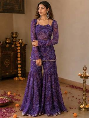 Purple bandhani print sharara suit with dupatta 2