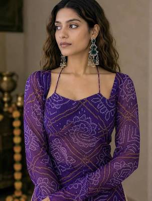 Purple bandhani print sharara suit with dupatta 3