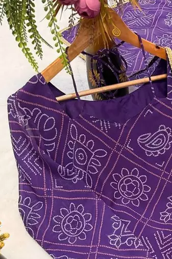 Purple bandhani print sharara suit with dupatta
