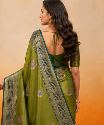 sangam prints green soft silk blend woven work traditional saree 2