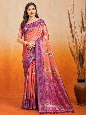 sangam prints dusty rose pink soft silk blend woven work traditional saree 1