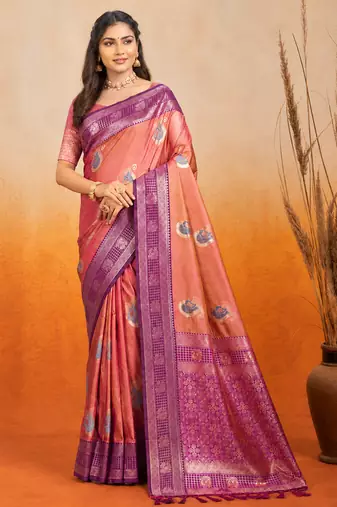 sangam prints dusty rose pink soft silk blend woven work traditional saree
