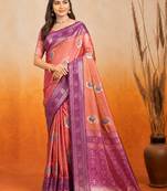 sangam prints dusty rose pink soft silk blend woven work traditional saree