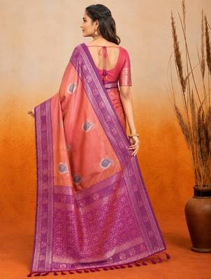 sangam prints dusty rose pink soft silk blend woven work traditional saree 2