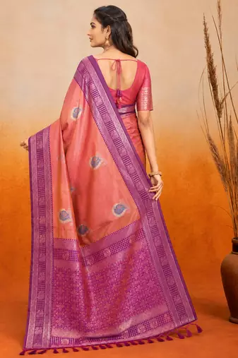 sangam prints dusty rose pink soft silk blend woven work traditional saree