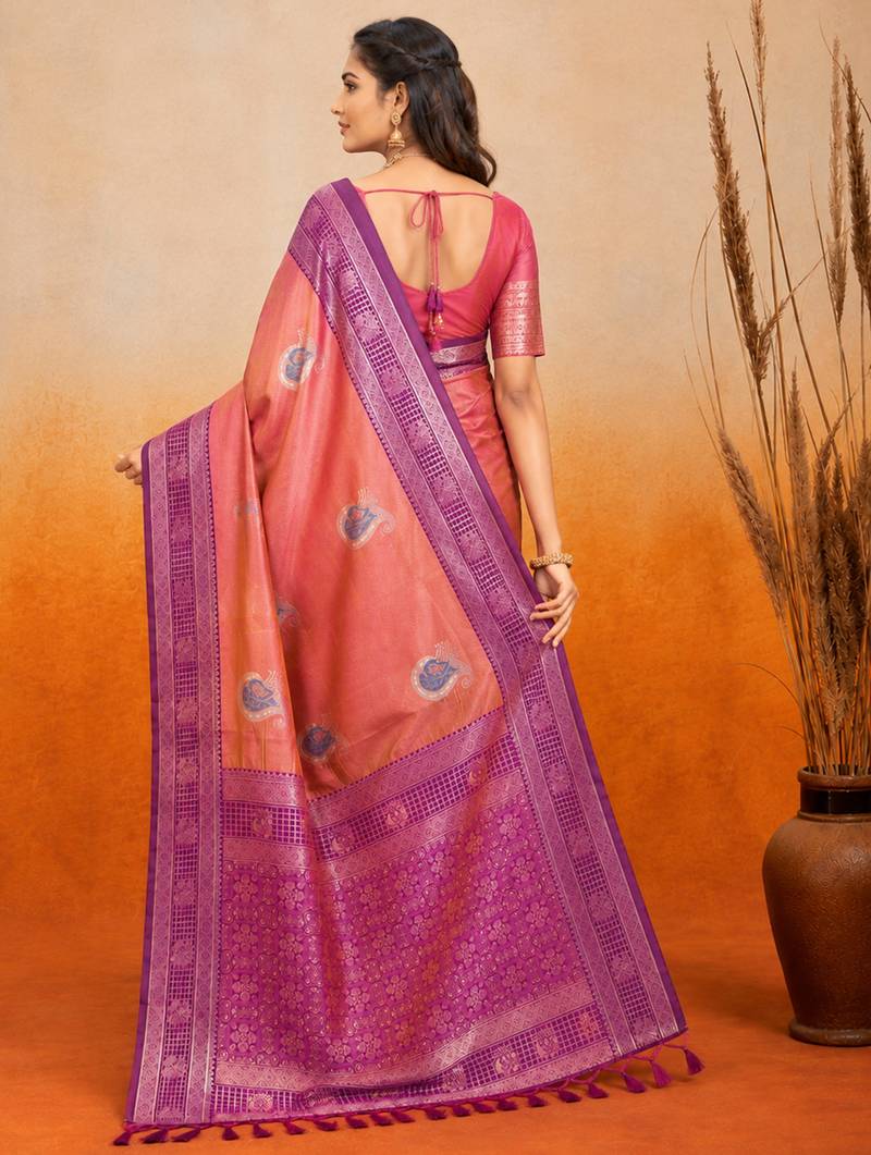 sangam prints dusty rose pink soft silk blend woven work traditional saree