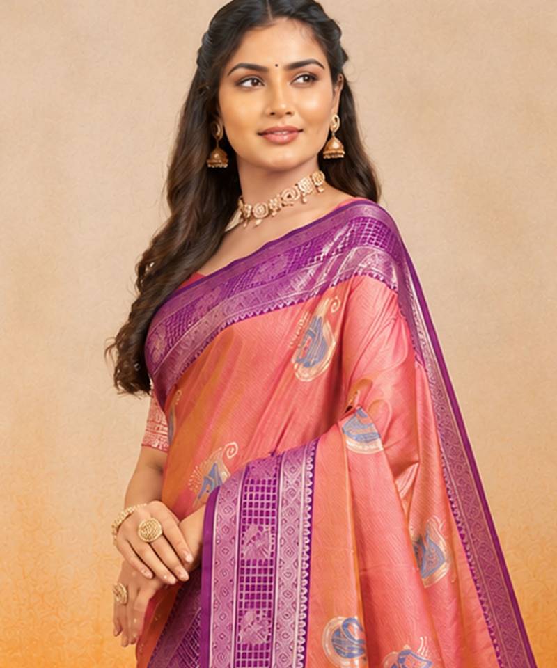 sangam prints dusty rose pink soft silk blend woven work traditional saree