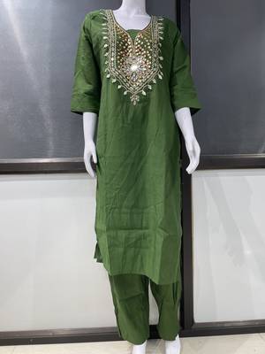green embroidered straight kurta set with pants elegant ethnic wear 6