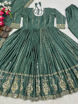 Bottle green embroidered anarkali suit with dupatta 4