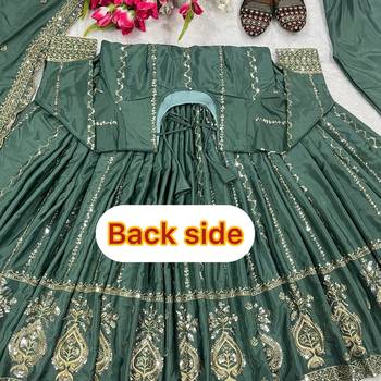 Bottle green embroidered anarkali suit with dupatta 5