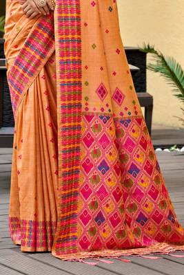 sangam prints peach orange assam silk blend woven work traditional saree 3