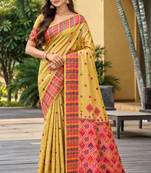 sangam prints mustard yellow assam silk blend woven work traditional saree