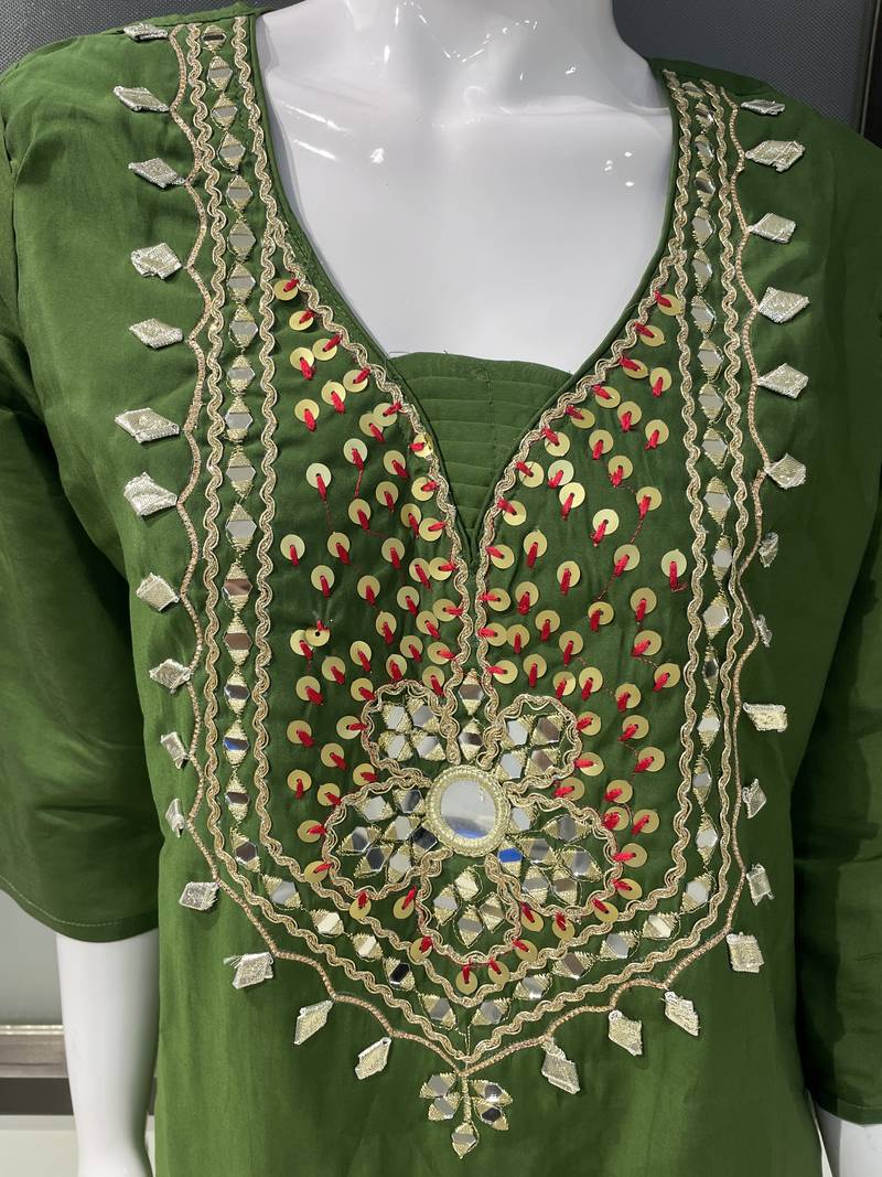 green embroidered straight kurta set with pants elegant ethnic wear
