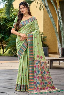 sangam prints light mint green assam silk blend woven work traditional saree 1