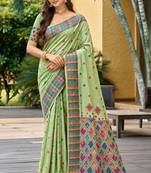 sangam prints light mint green assam silk blend woven work traditional saree