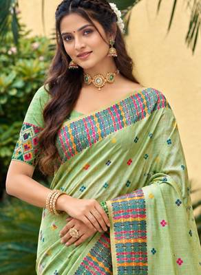 sangam prints light mint green assam silk blend woven work traditional saree 2