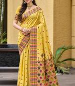 sangam prints lemon yellow assam silk blend woven work traditional saree