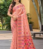 sangam prints blush peach assam silk blend woven work traditional saree