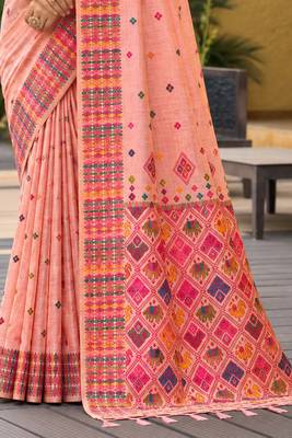 sangam prints blush peach assam silk blend woven work traditional saree 3
