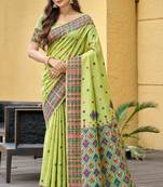 sangam prints pista green assam silk blend woven work traditional saree